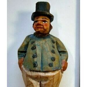 Charles Dickens ANRI Joe The Fat Boy Vintage Carved Wood Figurine Italy Gift